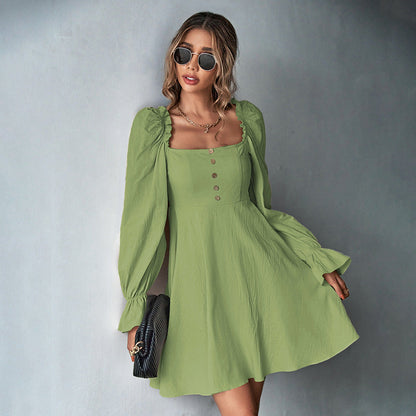 Damen Minikleid Puffärmel Knopfdetails Norvielle