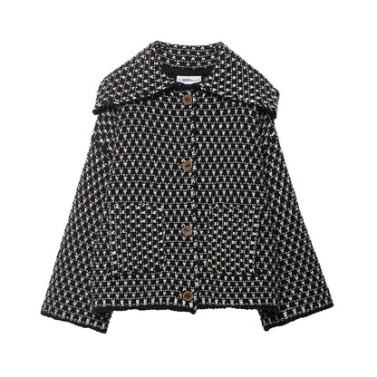 Damen Kurzjacke Kariert Knöpfe