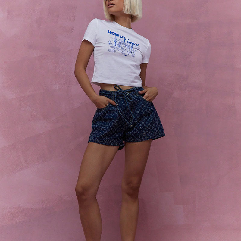Damen Denim Shorts Verstellbar Lässig