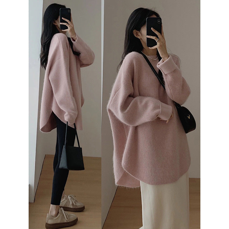 Damen Oversized Pullover Weiches Strickmaterial Lässig Beige