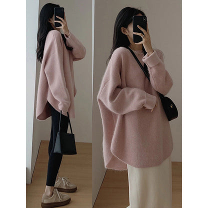 Damen Oversized Pullover Weiches Strickmaterial Lässig Beige