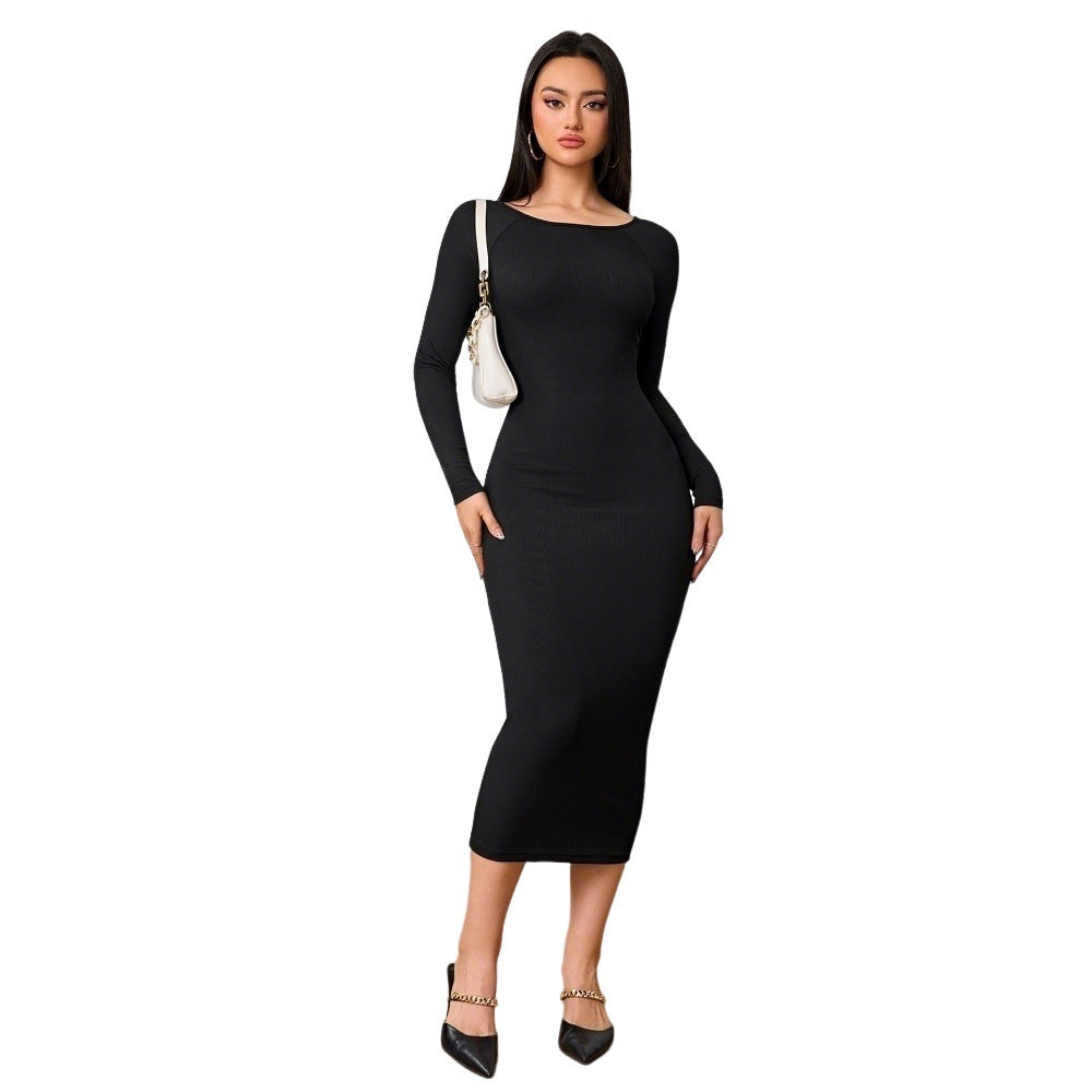 Damen Midi-Kleid Rundhalsausschnitt Länge Knöchel Längsärmel Norvielle