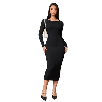 Damen Midi-Kleid Rundhalsausschnitt Länge Knöchel Längsärmel Norvielle