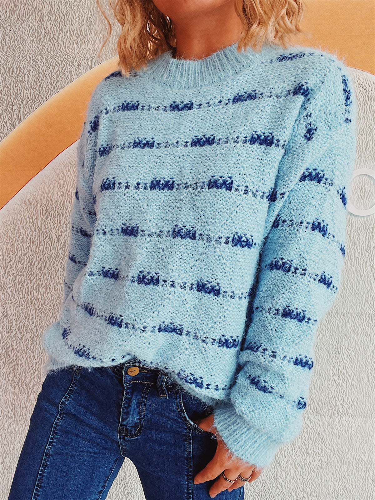 Damen Strickpullover Weich Norvielle Streifenmuster