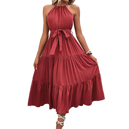 Damen Maxikleid V-Ausschnitt Taillengurt Norvielle