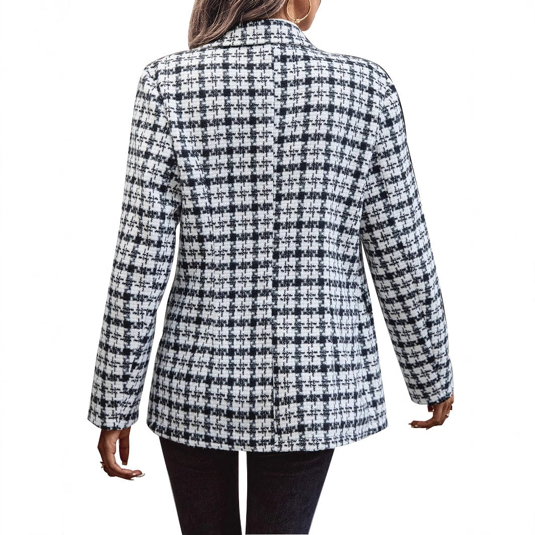 Damen Blazerjacke kariert Doppelpunktung Lässiger Schnitt