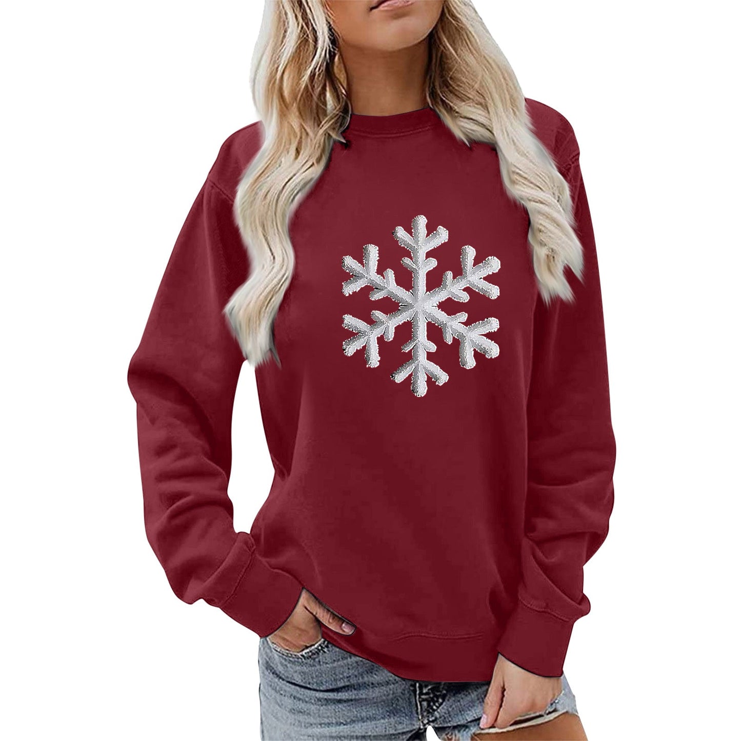 Damen Sweatshirt Schneeflockenmotiv Lässig Norvielle