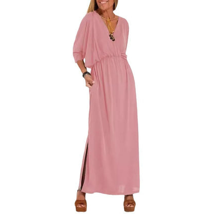 Damen Maxikleid mit Seitenschlitz und elastischem Taillenbund