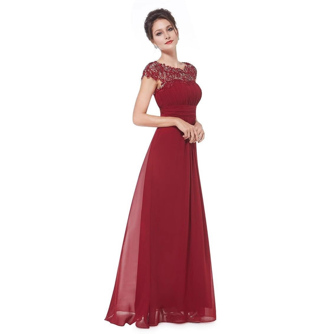 Damen Abendkleid Spitzenoberteil Raffter Rock Norvielle