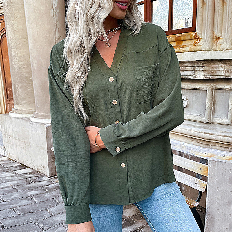 Damen Bluse Lässig Feine Struktur Knöpfe