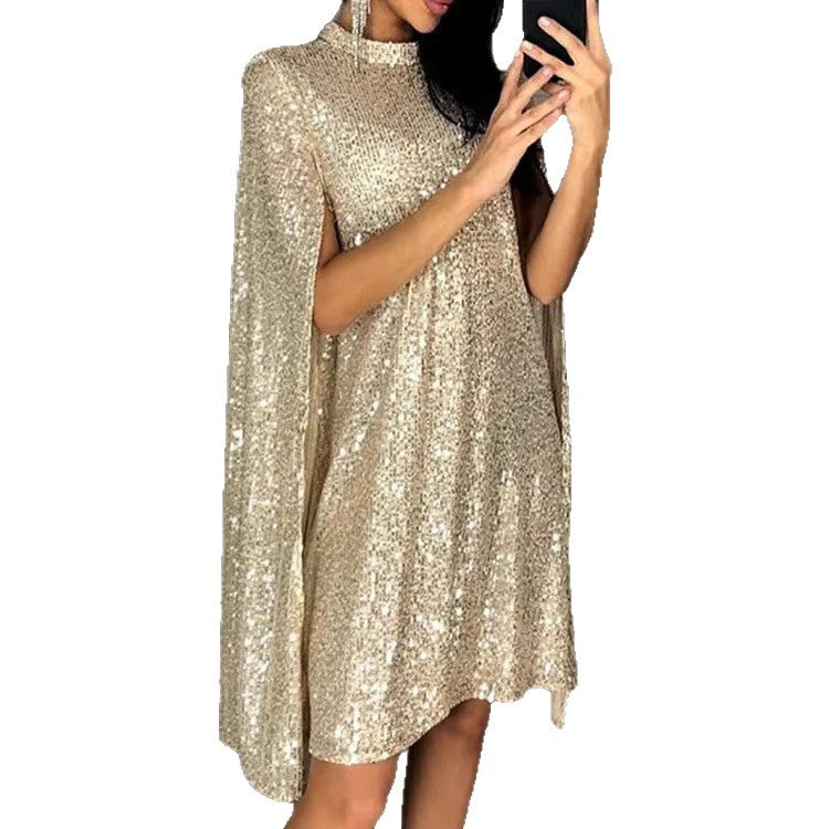 Damen Pailletten-Cocktailkleid mit Cape-Ärmeln Norvielle