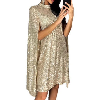 Damen Pailletten-Cocktailkleid mit Cape-Ärmeln Norvielle