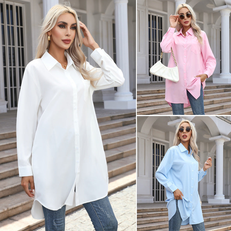 Damen Hemdbluse Übergrößen Modernes Design Brusttasche Weiße Bluse - Norvielle