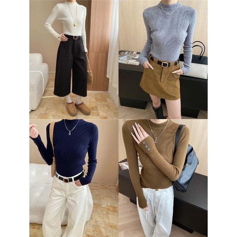 Damen Langarmshirt Rippstrick Figurbetont