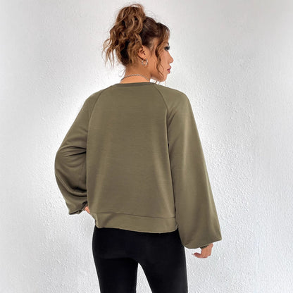 Damen Raglan Sweatshirt Elastisch Minimales Design