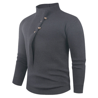 Herren Strickpullover Asymmetrischer Kragen Dekorative Holzknöpfe