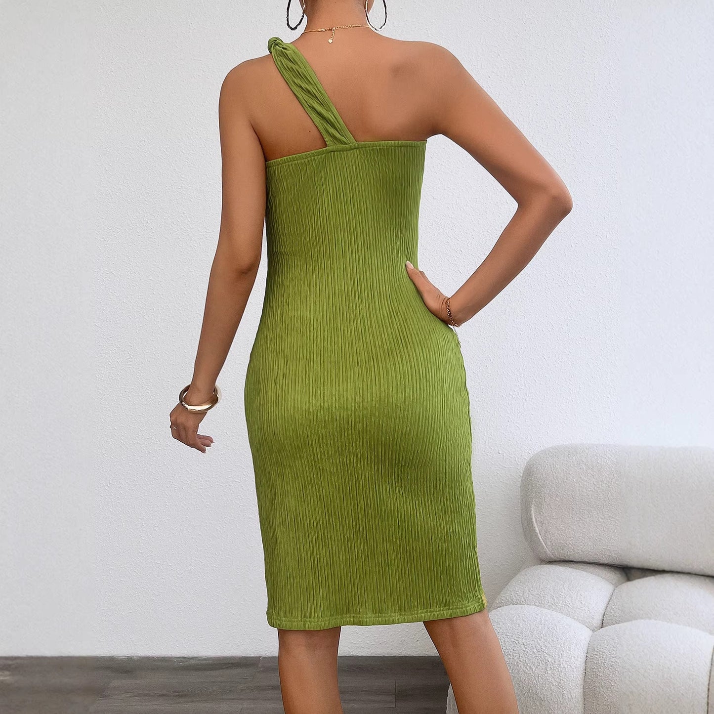 Damen Bodycon-Kleid schmal Asymmetrischer Träger