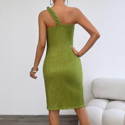 Damen Bodycon-Kleid schmal Asymmetrischer Träger