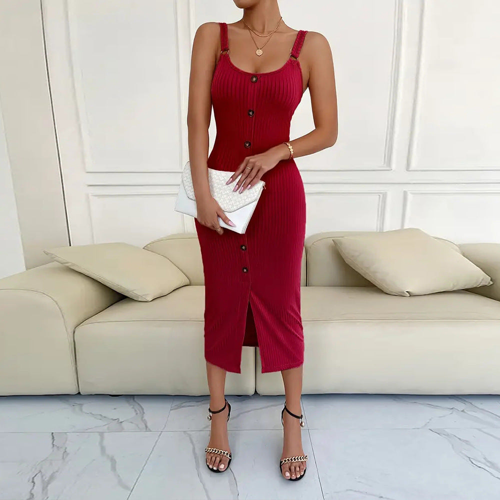 Damen Midi-Kleid Elastisch Rippdesign