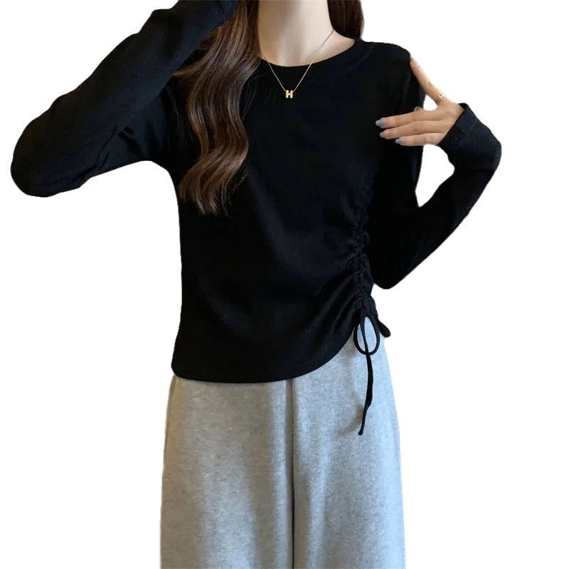 Damen Langarmshirt Rüschendetail Lässig Weiß