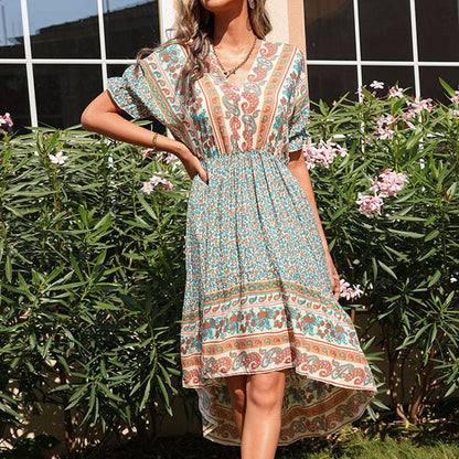 Damen Maxikleid Asymmetrischer Saum Floralmuster - Norvielle
