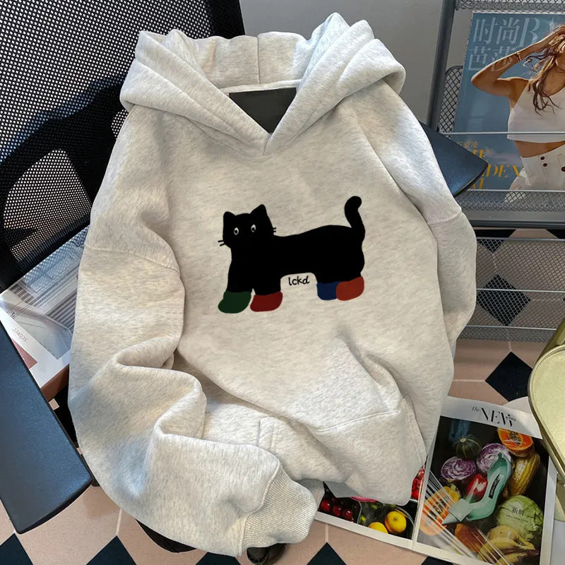 Damen Kapuzenpullover Weites Katzenmotiv Norvielle - Norvielle