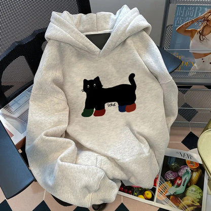 Damen Kapuzenpullover Weites Katzenmotiv Norvielle - Norvielle