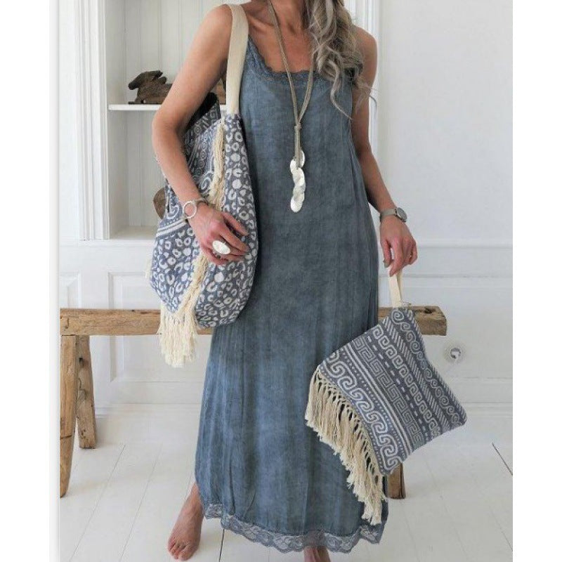 Damen Maxikleid Boho-Stil Spitzendetails Norvielle