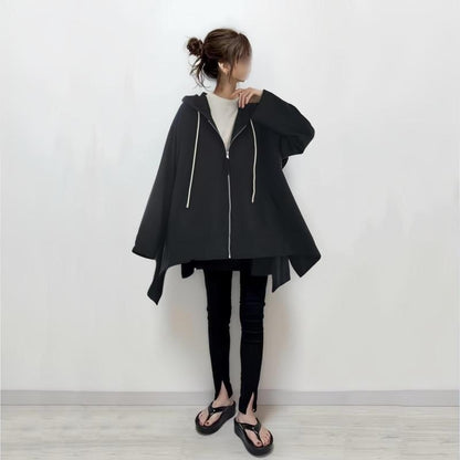 Damen Kapuzenponcho Asymmetrisch Baumwolle Taschen Beige