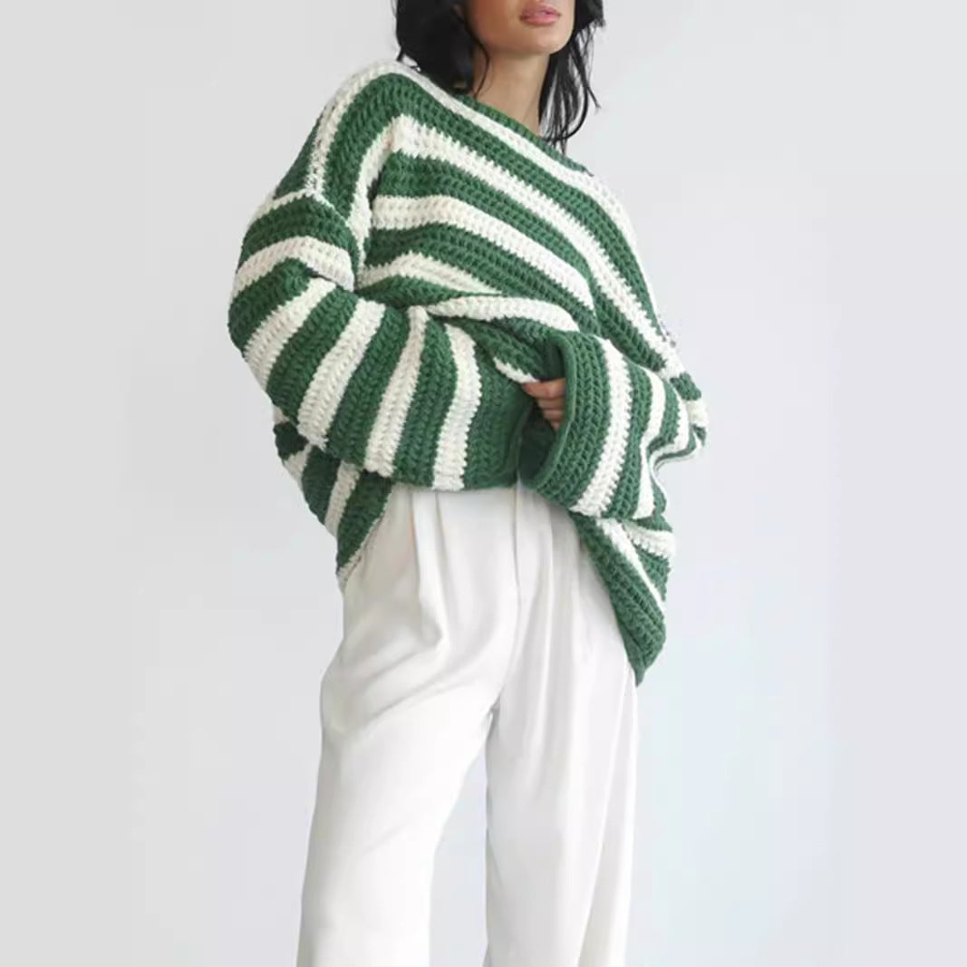 Damen Grobstrickpullover Streifenmuster Norvielle