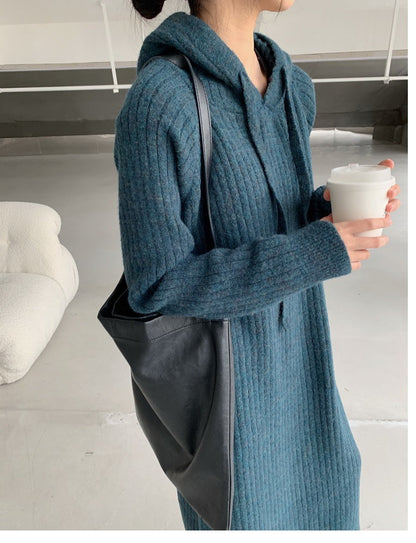 Damen Strickpullover Kapuze Rippstruktur Norvielle