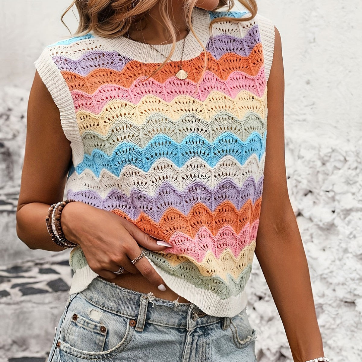 Damen Wellenmuster Strickoberteil Norvielle