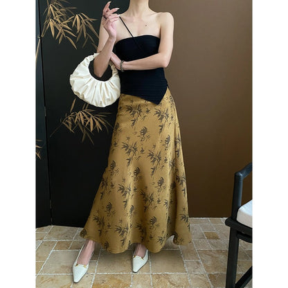 Damen Maxirock Floralmuster Seide Lang