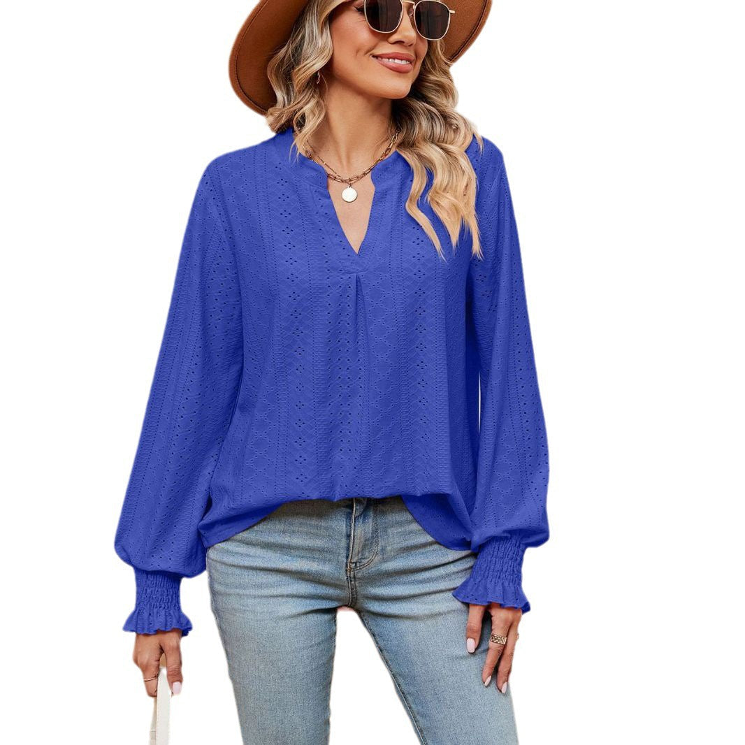 Damen Bluse mit Lochmuster Elegante Passform