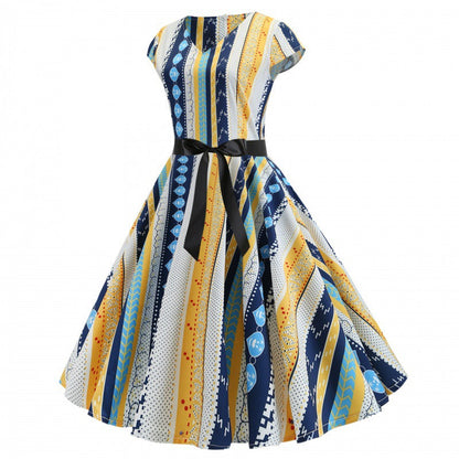 Damen A-Linien Kleid mit V-Ausschnitt und Taillengürtel Norvielle