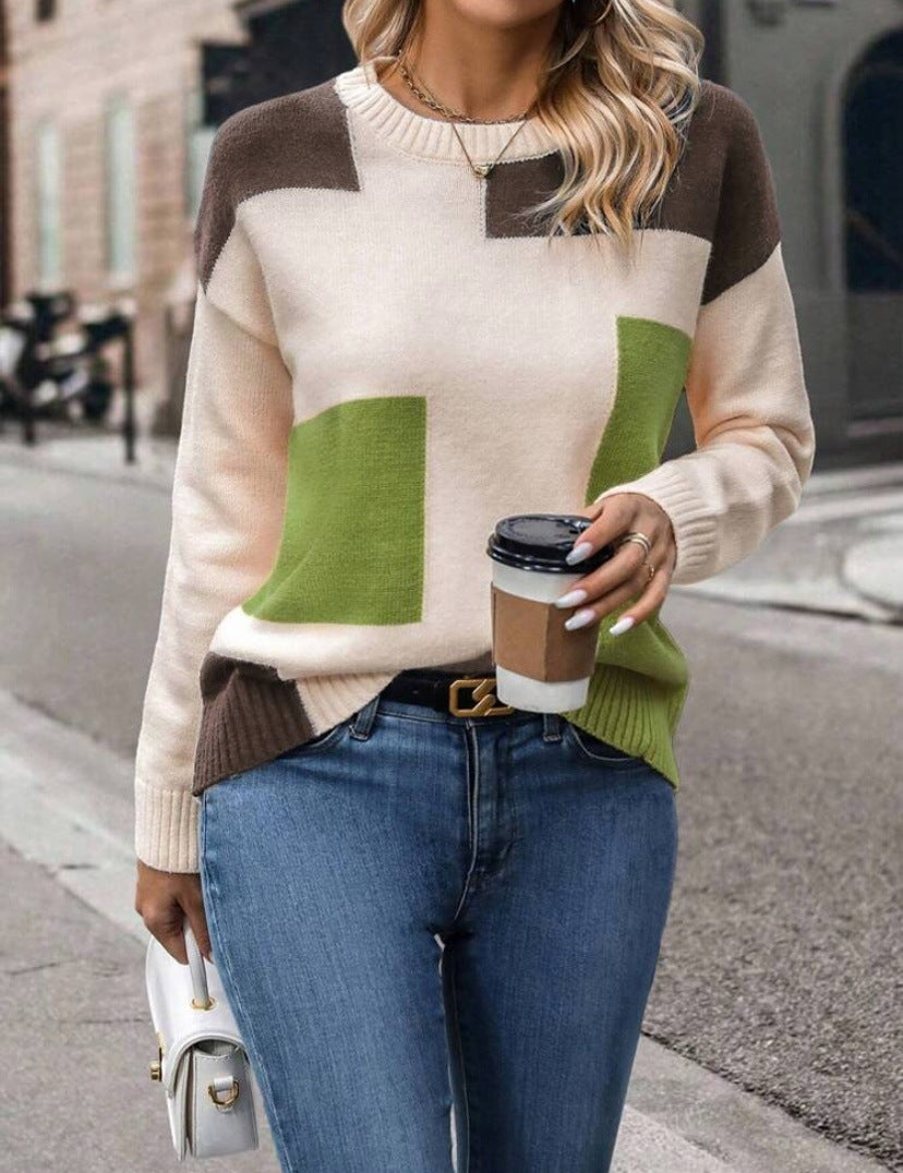 Damen Pullover Geometrisches Muster Baumwolle Stylischer Schnitt
