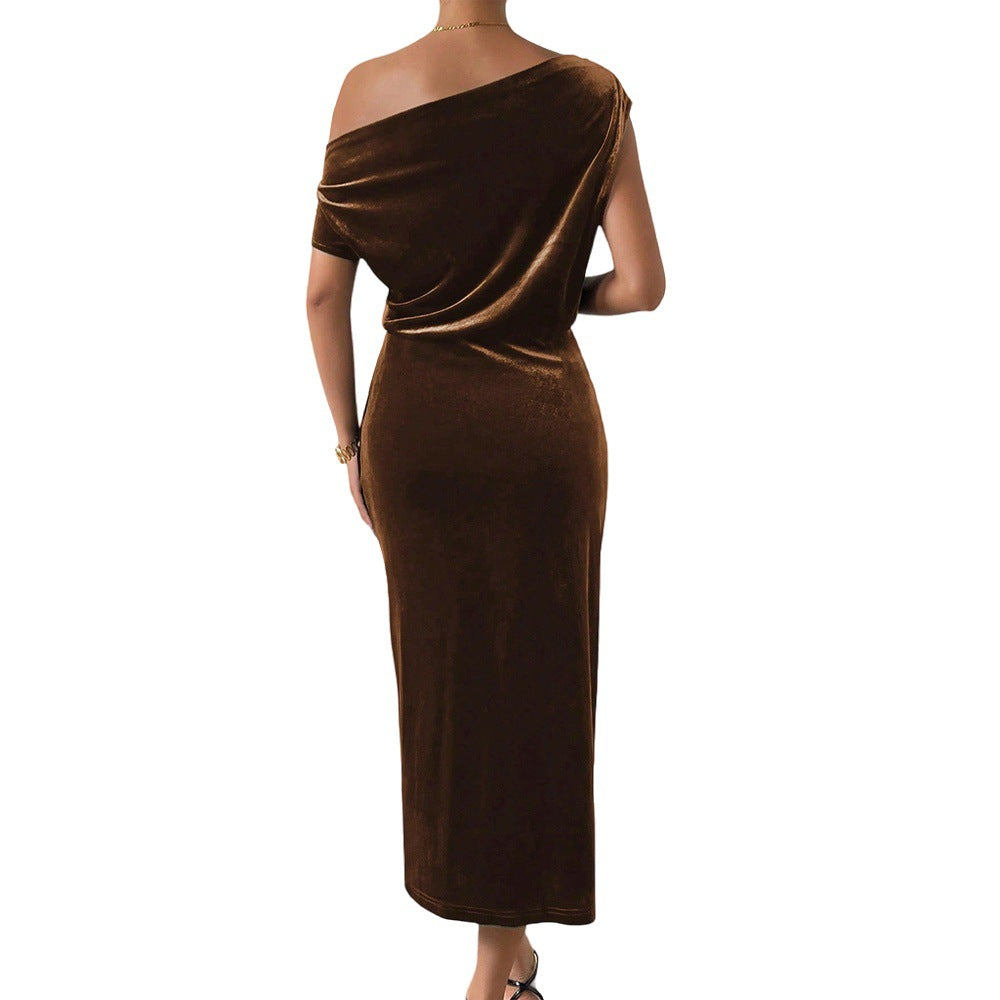 Damen Maxikleid Schulterfrei Samt