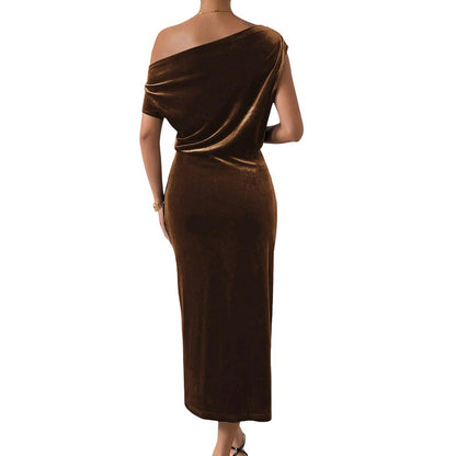 Damen Maxikleid Schulterfrei Samt