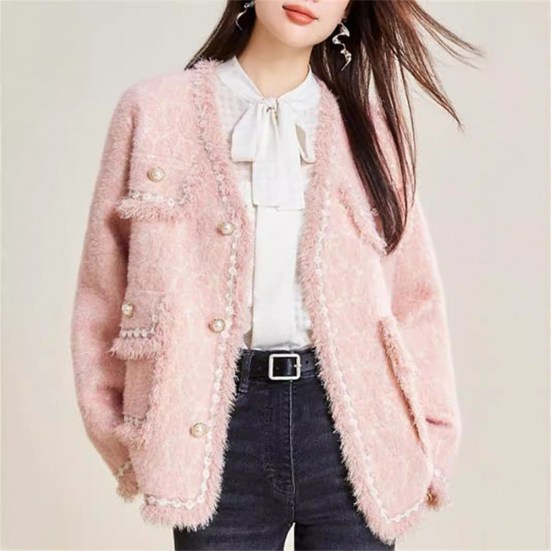 Damen Strickjacke Flauschig mit Knöpfen und Dekorativer Saum Norvielle - Norvielle