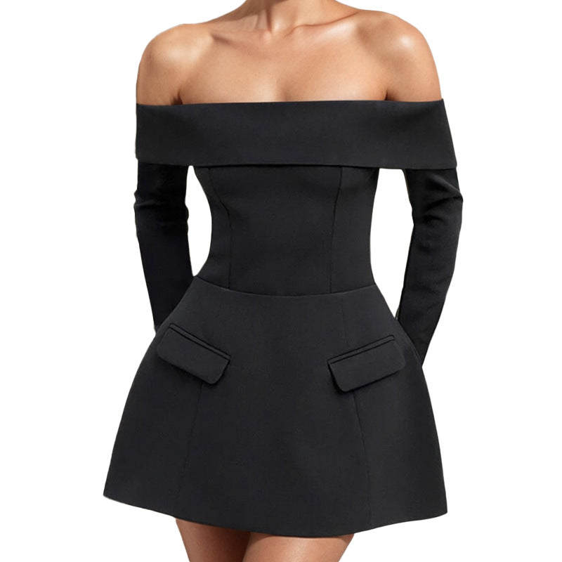 Damen Minikleid Schulterfrei Elegante Taschen Norvielle