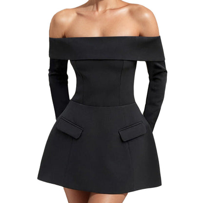 Damen Minikleid Schulterfrei Elegante Taschen Norvielle