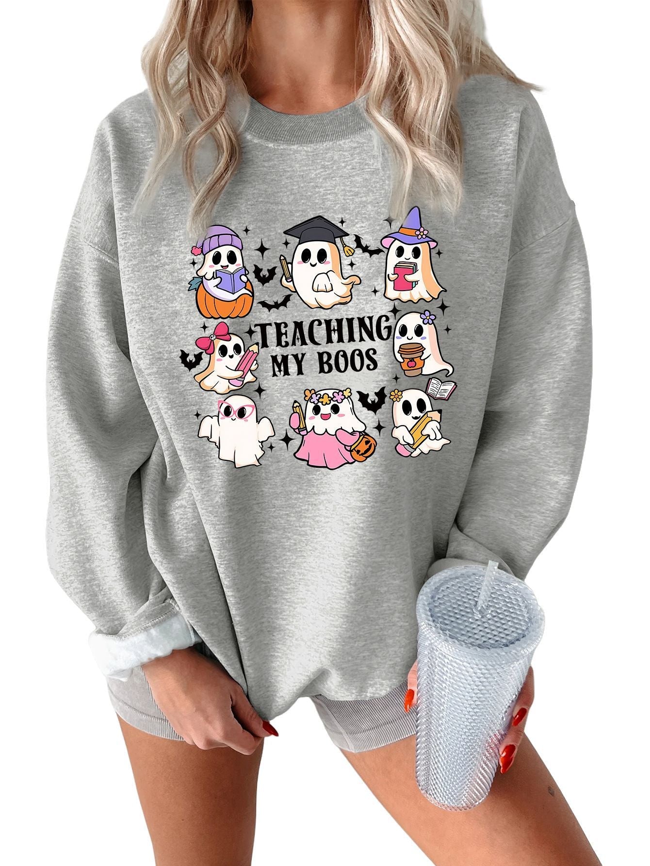 Damen Sweatshirt Halloween-Motiv Lässiger Schnitt Grün