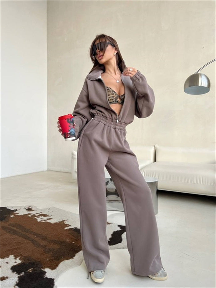 Damen Fleece LangarmSet Hoher Kragen Weiter Schnitt Norvielle