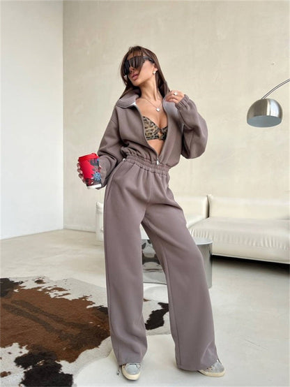 Damen Fleece LangarmSet Hoher Kragen Weiter Schnitt Norvielle