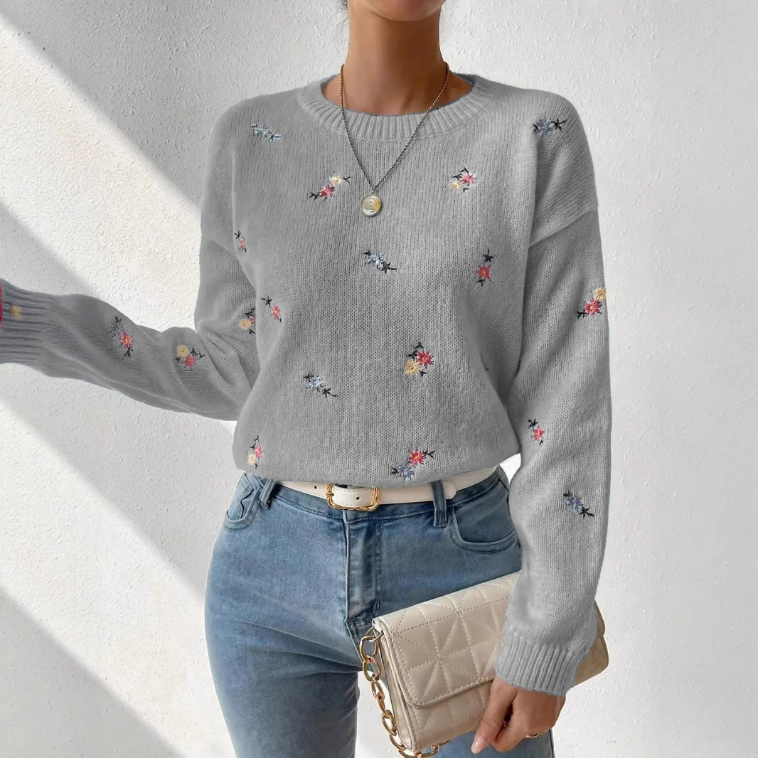 Damen Pulli Floral Stickerei Lässig Norvielle