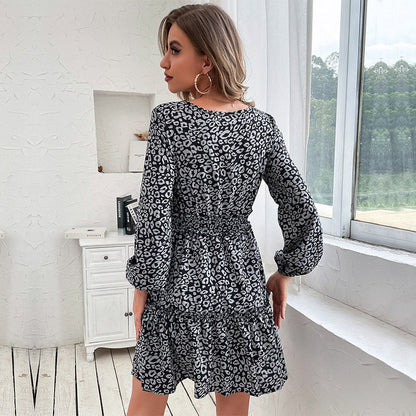 Damen Wickelkleid Leopardenmuster Rüschendetails