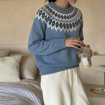 Damen Strickpullover Nordisch Muster Locker Norvielle