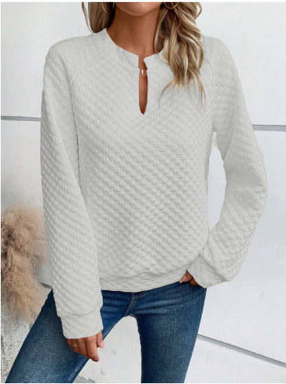Damen Sweatshirt Strukturiertes Steppdesign Modischer Ausschnitt