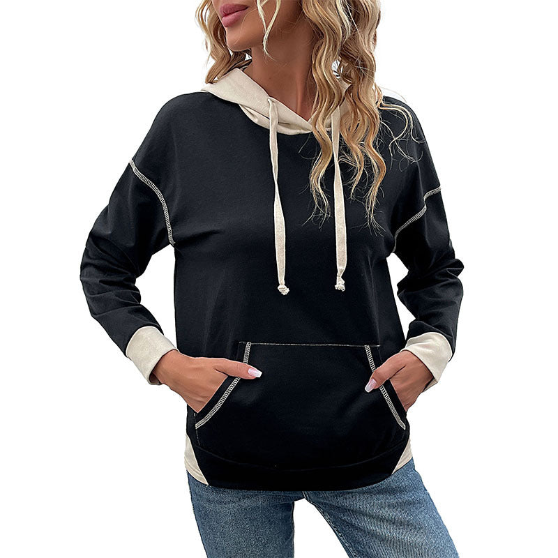 Damen Kapuzenpullover mit Taschen Kontrastärmel Norvielle