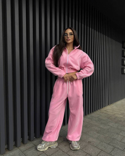 Damen Fleece-Jogginganzug Elastischer Bund Hochkragen